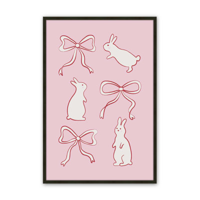Ribbon Bows And Bunnies In Red By Garima Dhawan Canvas Art Print