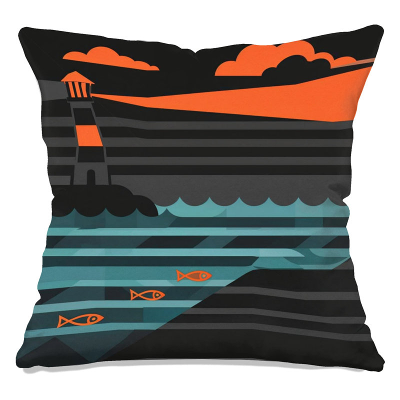 Coussins L 42, 16 x 16 pouces, Bleu sarcelle / orange vif foncé