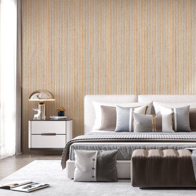 94.5" x 12.6" Acoustic Genuine Wood Veneer Wall Panelling 3D Slat Decorative Soundproof Panels (Set of 2)
