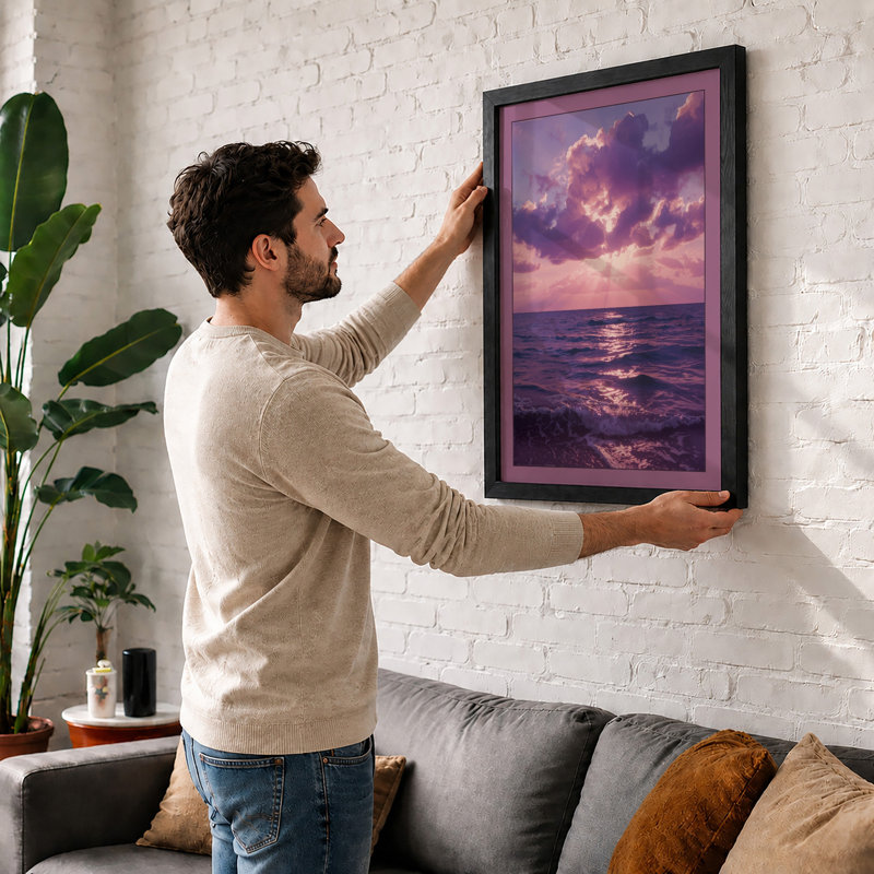 Serene Seascape at Dusk Coastal - Framed Print, A3 - 42.0 x 29.7 cm, Black