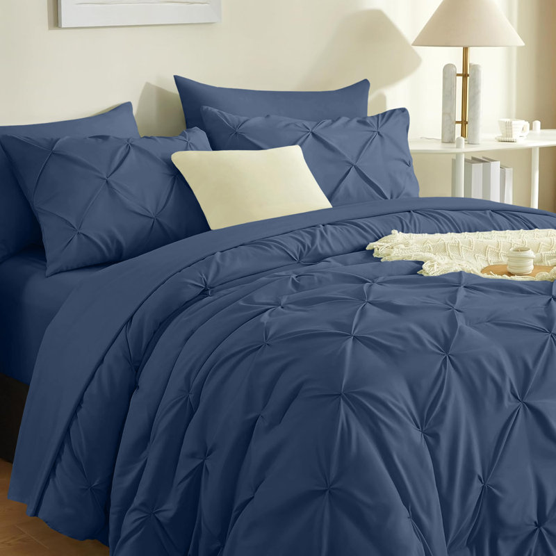 Microfiber Solid Colour Duvet Cover Set with Pillowcases, Super King Duvet Cover + 2 Standard Pillowcases, Navy
