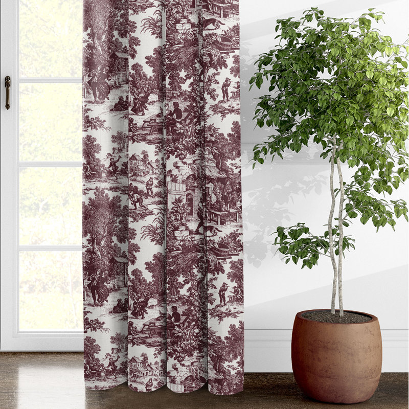 Au Village Toile Rod Pocket Drapery Panels - Pair, Merlot, 50" W x 84" L