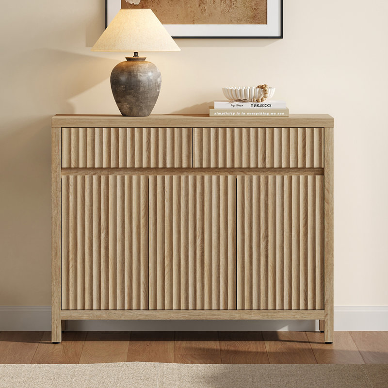 Buffet à 2 tiroirs et 3 portes avec tablettes réglables Allete, 1, Beige grès