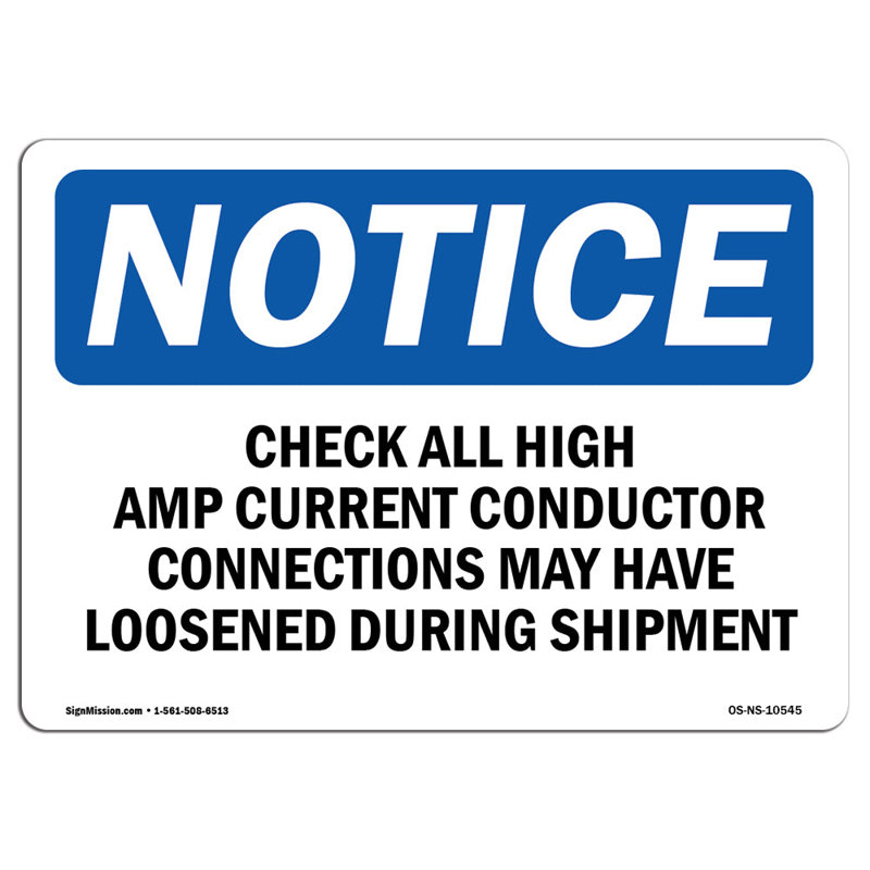 Check All High Amp Current Conductor Connections Sign