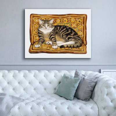  «Tabby Fidel On Cushion» par Gale Pitt, art mural sur toile, 54 po x 40 po