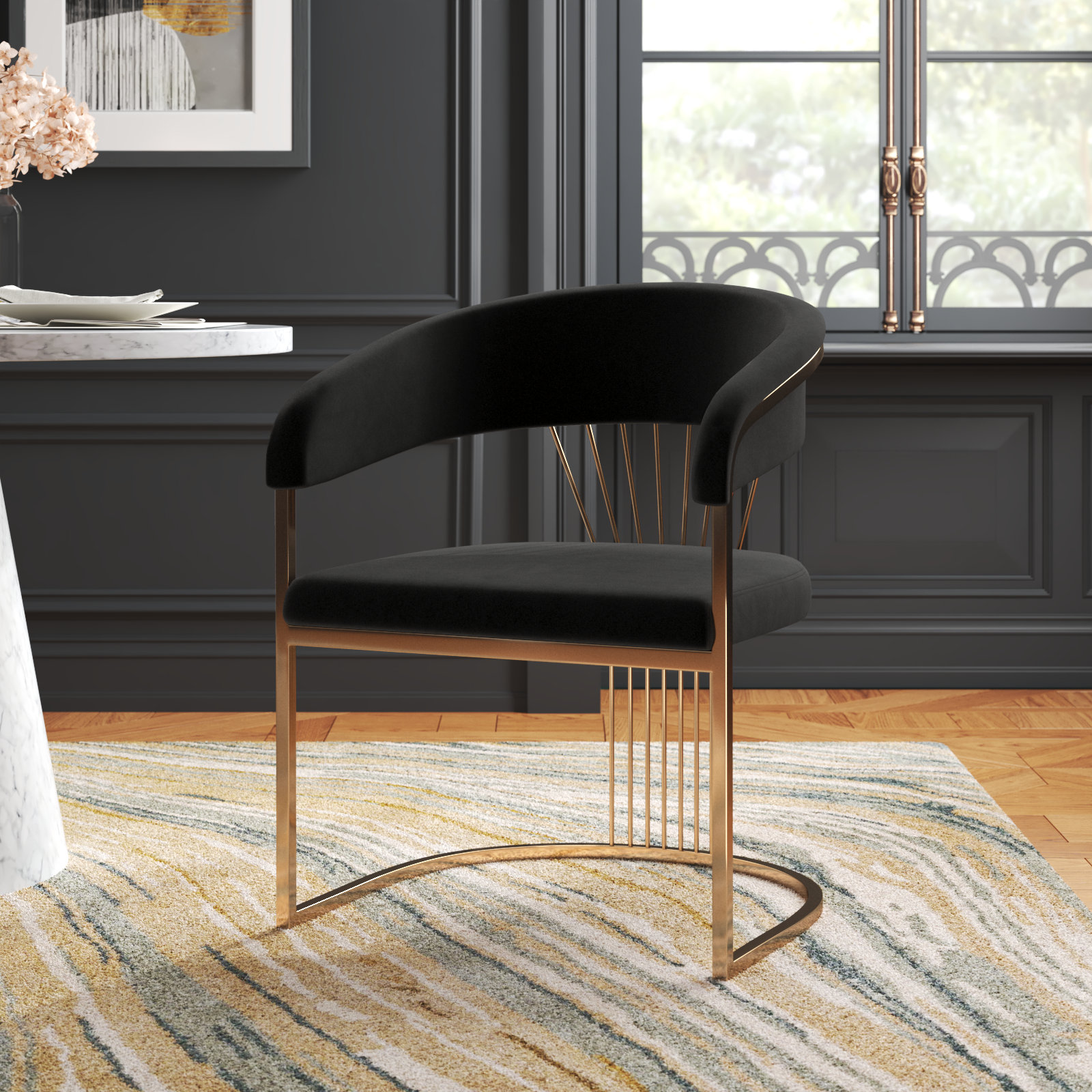 Willa Arlo Interiors Hebden Velvet Upholstered Metal Armchair Wayfair