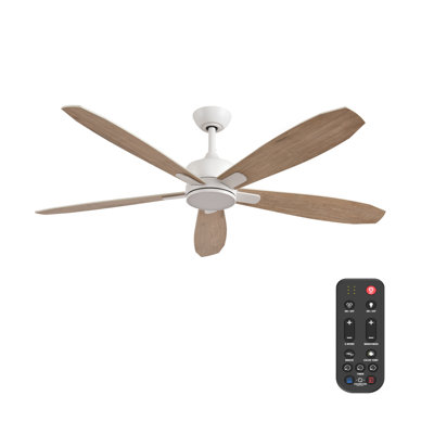 Kaminski 56" Indoor/Outdoor Ceiling Fan with Light and Remote, 6CCT Dimmable LED Light Kit - Matte White with Reversible Blackened Oak/White Wood