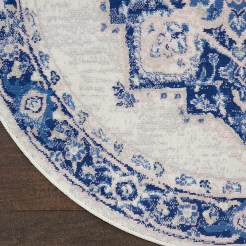Tapis oriental ivoire / bleu Melyna, Rond 8 pi