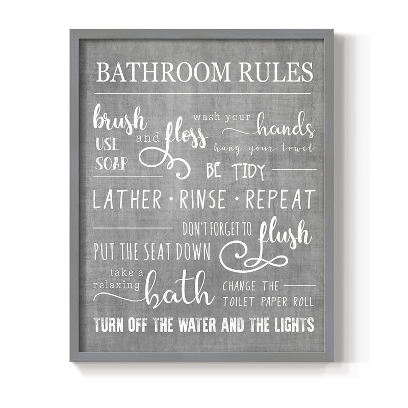«Neutral Bathroom Rules», reproduction encadrée - bois massif, Gris, H 15 po x l 12 po