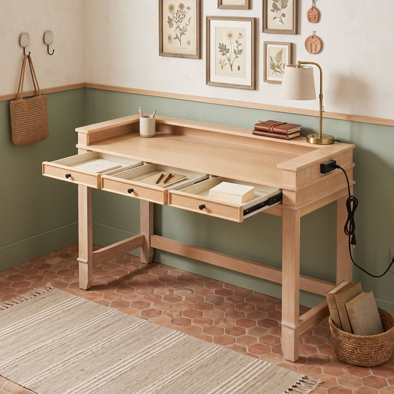 Ensemble de table et de chaises de salle à manger en bois avec 3 tiroirs, Naturel
