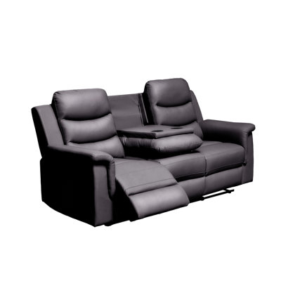 Reclining Sofa With Middle Console Slipcover, Stretch 3 Seat Reclining Sofa Covers (BLACK, 3 Seat Recliner Cover With Console) BLACK Faux Leather