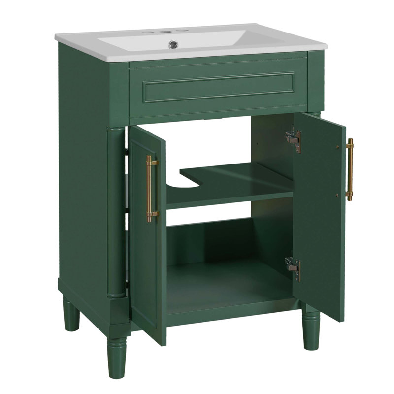 Meuble-lavabo 24 po avec lavabo intégré en céramique, meuble-lavabo à 2 portes et meuble-lavabo simple pour petite et moyenne salle de bain