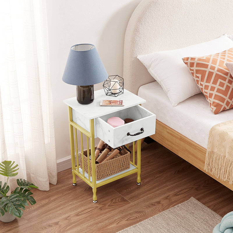 Kempst 15.7'' W Nightstand, Gold/White, Set of 2