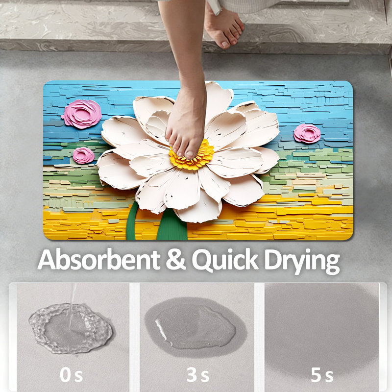 Tapis de bain floraux minces antidérapants lavables à la machine, Simple - L 36 po x l 24 po