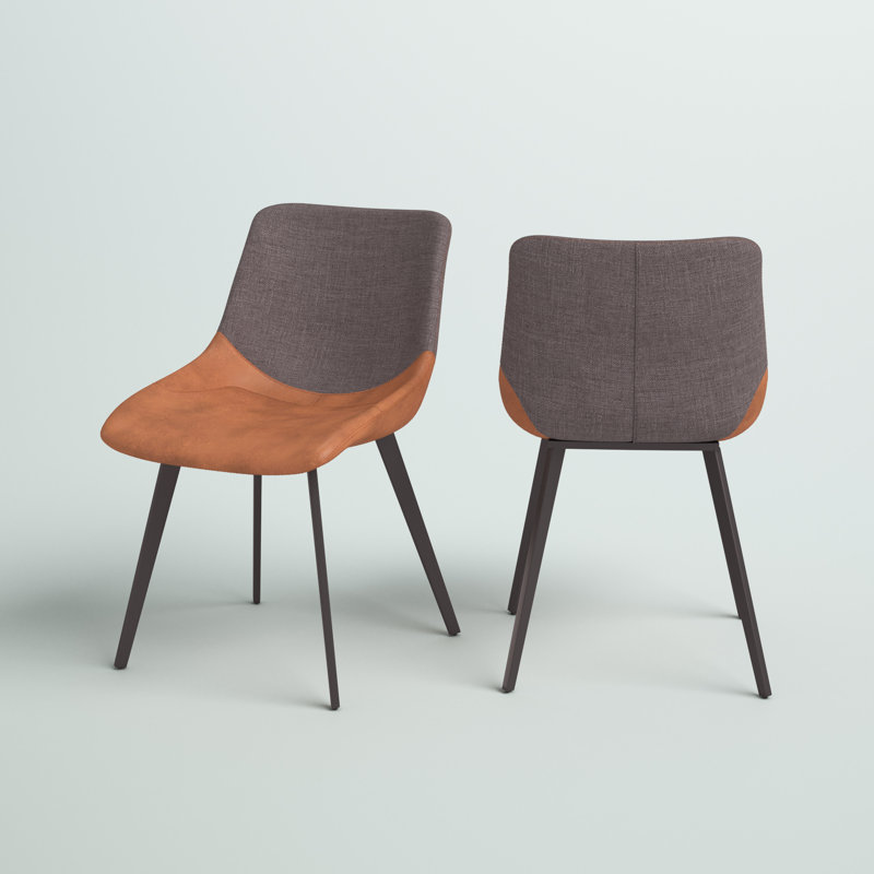 Chaise d'appoint Castillon, Similicuir brun / tissu gris