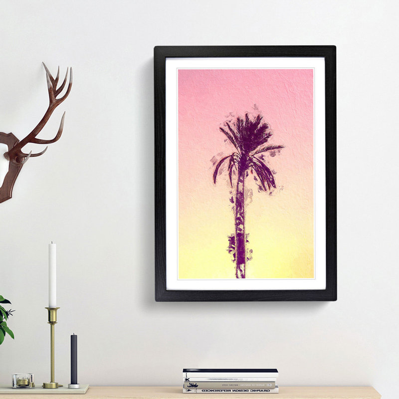 Summertime Palm Tree in Abstract - Picture Frame Painting Print, 48cm H x 36cm W x 2cm D, Black Framed