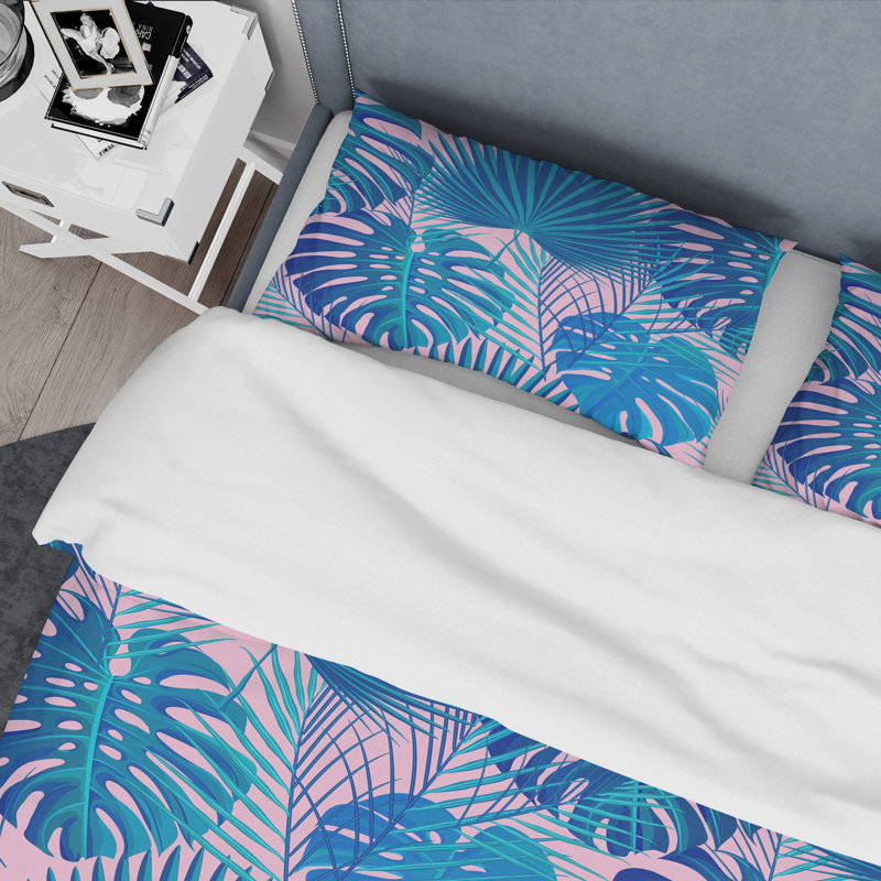  Ensemble de housse de couette en microfibre bleu / rose clair, Housse de couette très grand et 2 taies