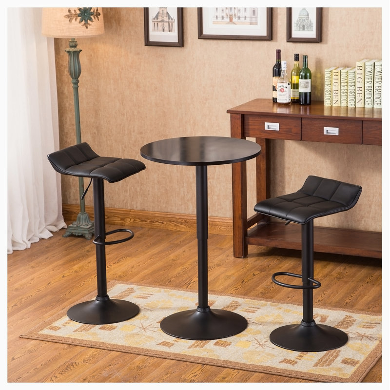 Adjustable Height Bar Table And 2 Chrome Adjustable Swivel Stools Set, Black, Black, Black
