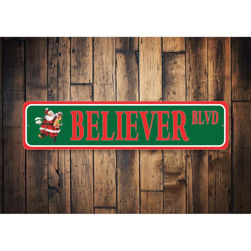 Plaque de rue Santa Believer, H 6 po x l 24 po x P 0,06 po