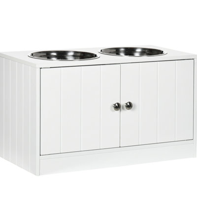Joslyn Elevated Dog Bowl Storage Cabinet - 23.5" L X 11.59" W, 67.6 Oz Capacity, White Large Feeding Station With 44L Stainless Steel Bowls, Stand,