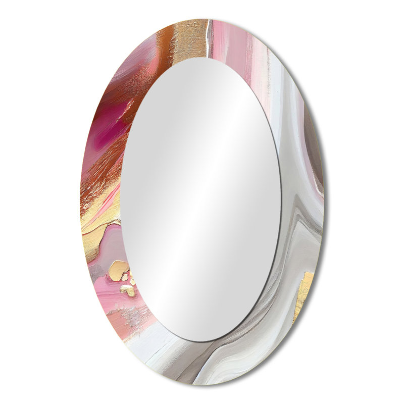 Pink And Gold Marble Abstract IV - Modern Oval Wall Mirror, 36" x 24"