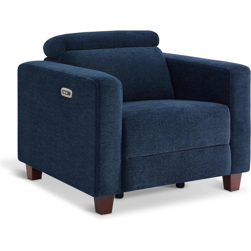 Cabrero Wall-hugger Power Recliner, High Leg Recliner with Adjustable Headrest, Fabric Upholstered, Navy