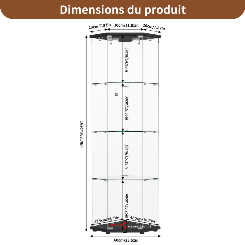 Display Cabinet, LED Puck Lights, Black