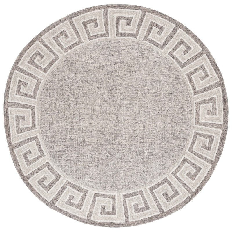 Tapis géométrique en coton touffeté à la main gris foncé / ivoire / beige Khamryn, Rond 6 pi