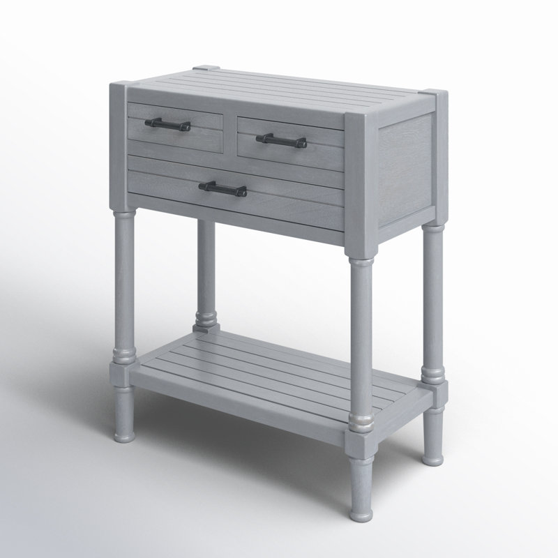 Gray Pine and Steel Console Table with Storage