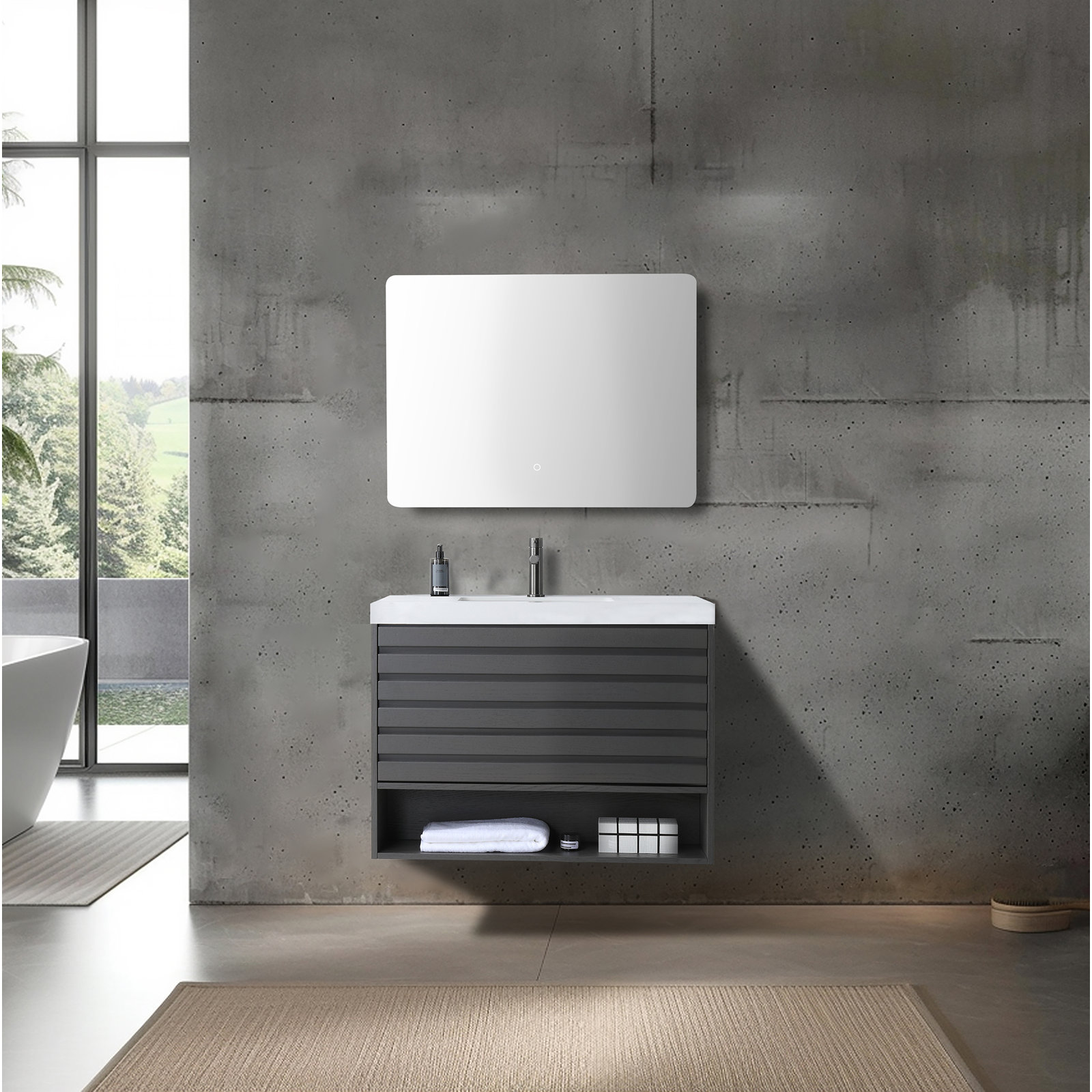 36" Cedar Bathroom Vanity, White, Gray