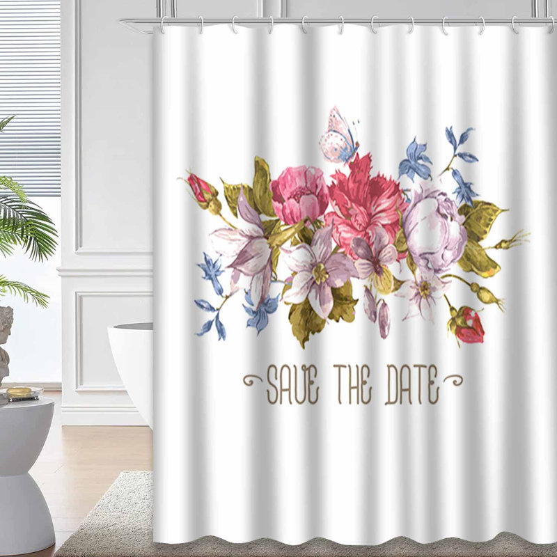 Rideau de douche imperméable à motif floral avec œillets roses et 12 crochets, L 72 po x l 78 po