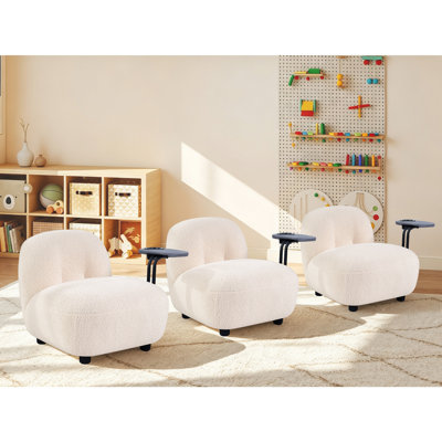 Chaise d'enfant moderne et confortable de 56 cm de large, rembourrée et dotée d'une tablette latérale intégrée