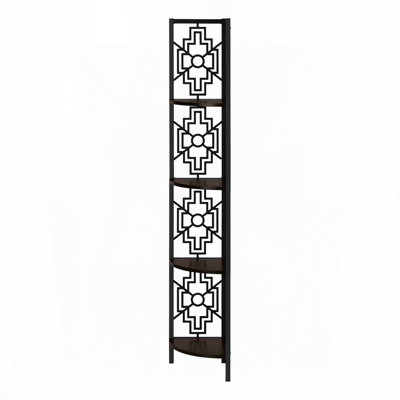 Bibliothèque, bibliothèque, étagère, d'angle, 4 niveaux, h 62 po, bureau, chambre à coucher, stratifié brun, métal noir, transitionnel