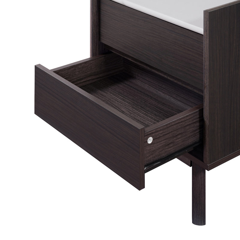 23.1" H Modern Nightstand with Drawers and Faux Marble Top