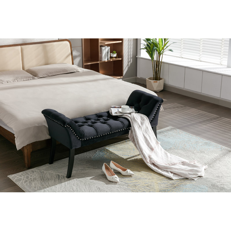 Velvet Upholstered Bench, Black