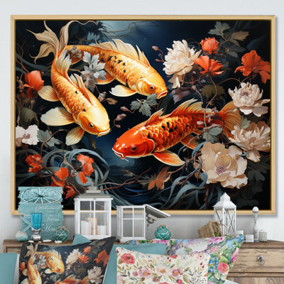 Japon Art Golden Koi I - Art mural japonais, salon