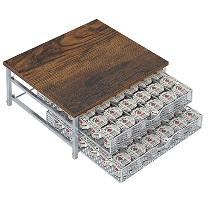 Coffee Pod Storage Tray Table - 2-Tier Hidden Drawer Organizer for K-Cups