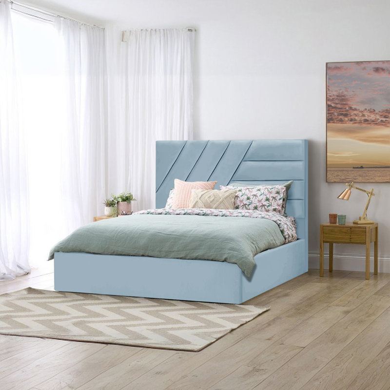 Eleonora Upholstered Velvet Bed Frame, Double (4'6), Sky Blue