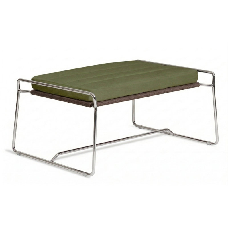 Sandur Outdoor Ottoman, Taupe Rope/Stainless Steel Frame, Canvas Lichen