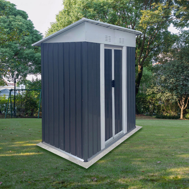 Abri de jardin à outils pour l'extérieur avec toit en aluminium et porte coulissante 5Ftx3ft, Gris