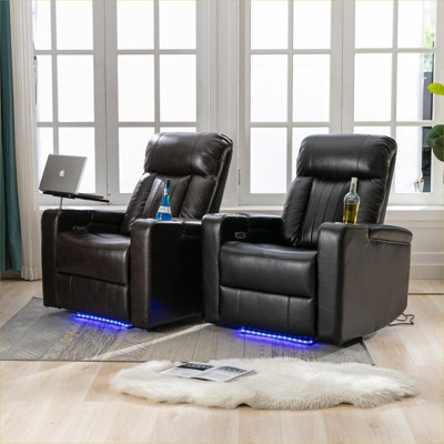 Fauteuil inclinable électrique pour le cinéma maison et le salon FlowLuxe, similicuir brun chaud avec caractéristiques fonctionnelles