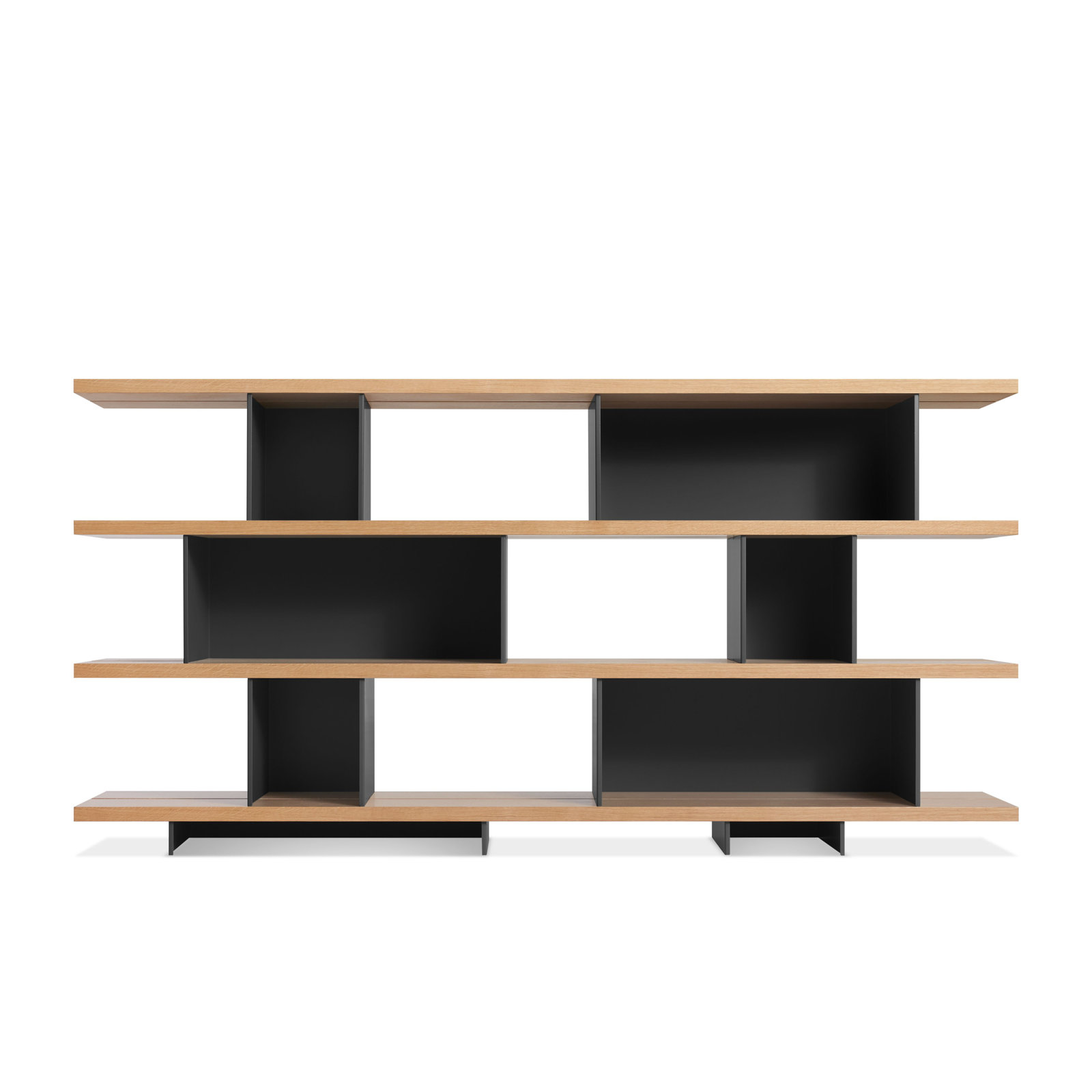 Happy Day Wide Bookcase, (4 Shelves) 41" H x 81" W x 14" D, White Oak/Oblivion	