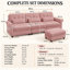 Canapé d'angle modulaire Rovesselle 3 places en chenille de 249 cm de large avec pouf amovible, coussins à volants et coussins lombaires-1370374525