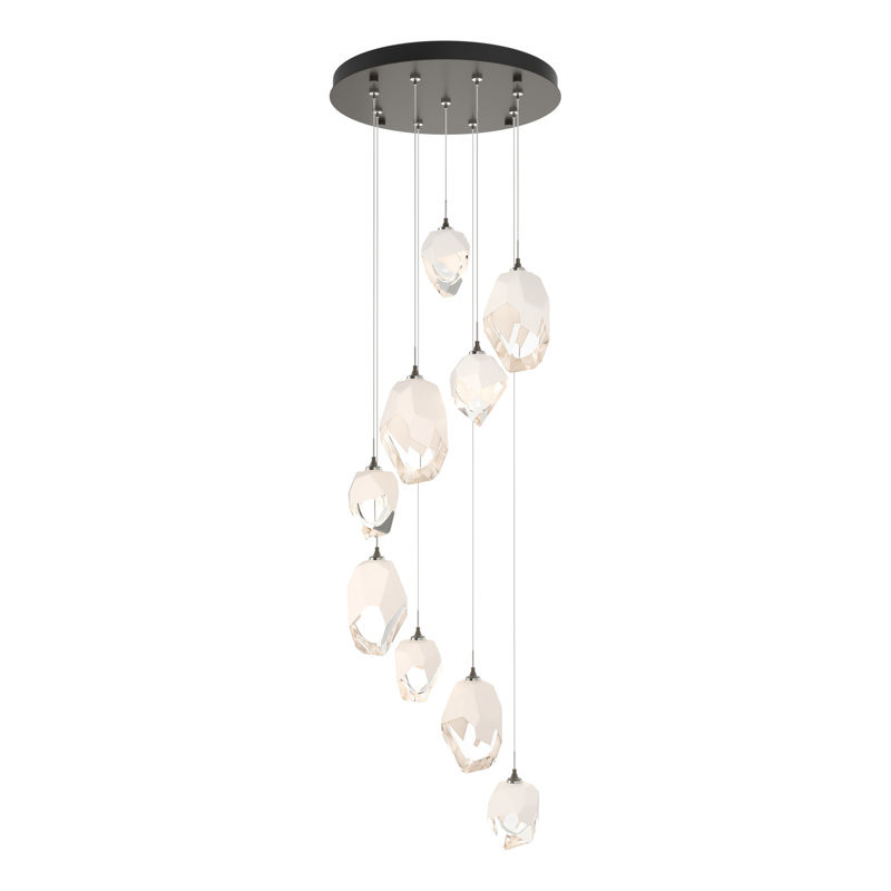 Chrysalis 9 - Light Cluster Geometric Pendant, White Polished Crystal, 15" - 80", Dark Smoke