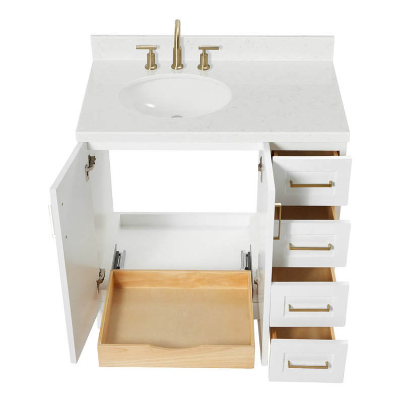 37 IN.  Single Bathroom Vanity, White, Rectangular, Left