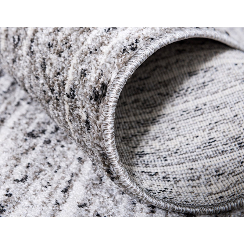 Tapis gris pierre à motif géométrique Desdemona, Carré 6 pi