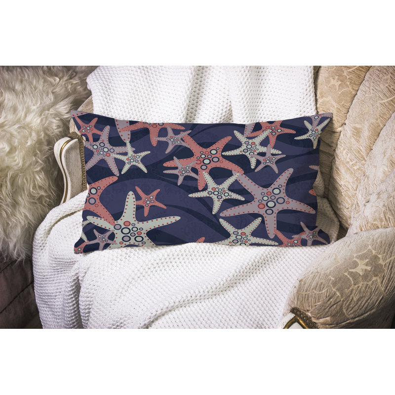 Starfish Sway  Rectangular Throw Pillow, Blue/Orange