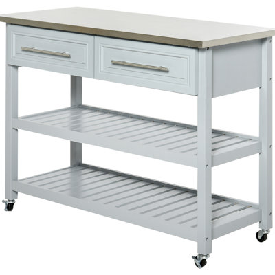 Kitchen Island, Stainless Steel Top, 2 Shelves, Drawers, Gray, Rustic Design For Homes Island With Surface, Open Storage Solution