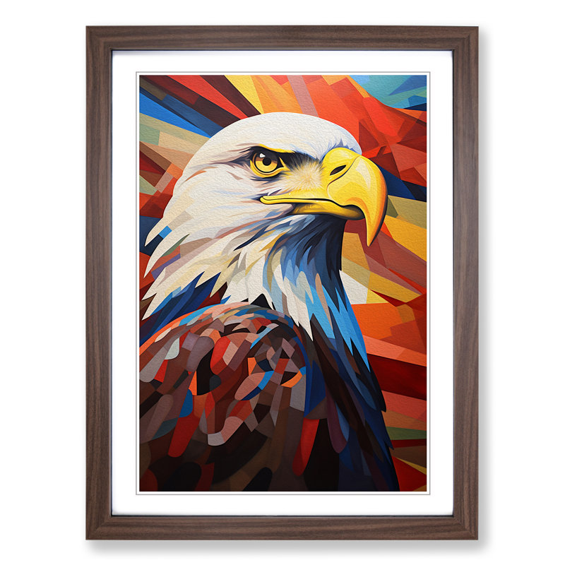 Eagle Constructivism - Single Picture Frame Print on Wood, 34" H x 25" W x 2" D, Walnut