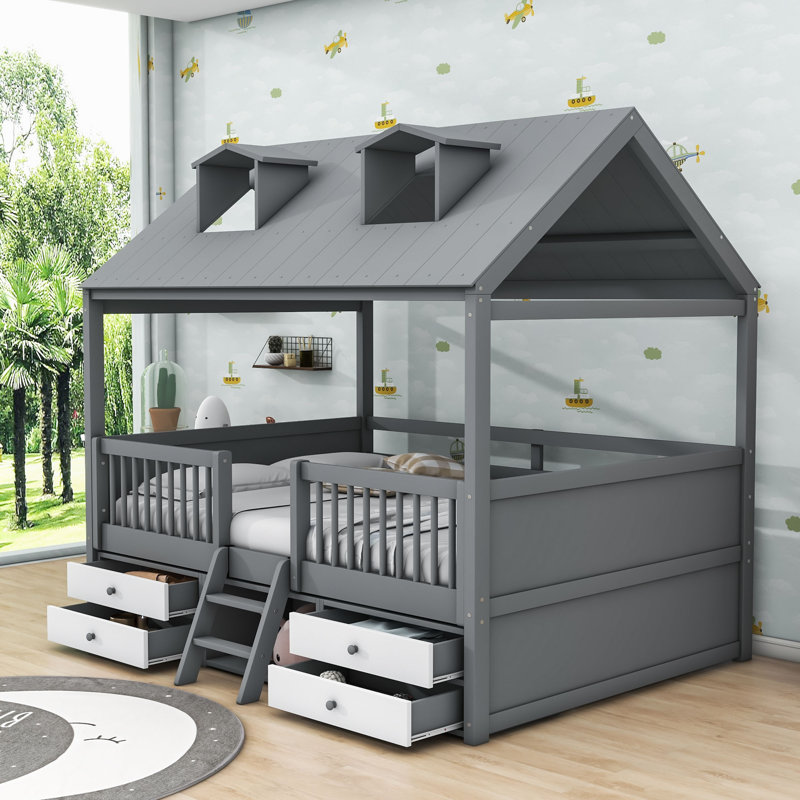 Lit pour enfant avec tiroirs Elderen, Gris, Double